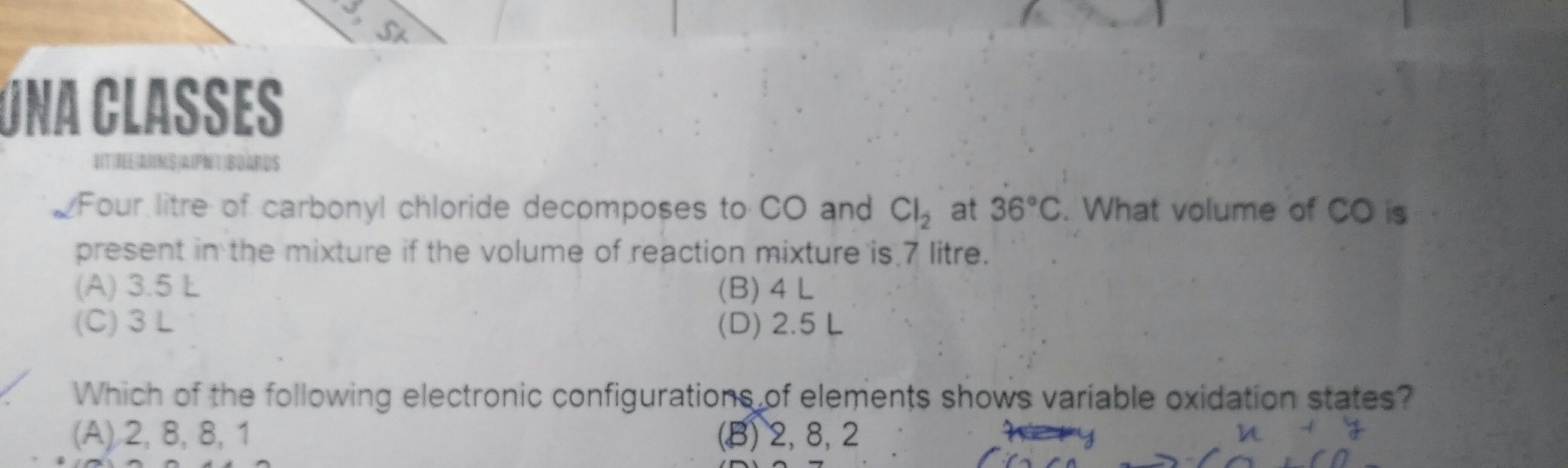 Question image for 4 litre of a carbonyl Chloride...... Pls refer at
